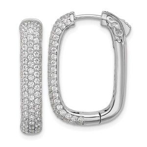 925 Sterling Silver 1.3mm CZ 198 Stone Rectangle Hinged Hoop Earrings